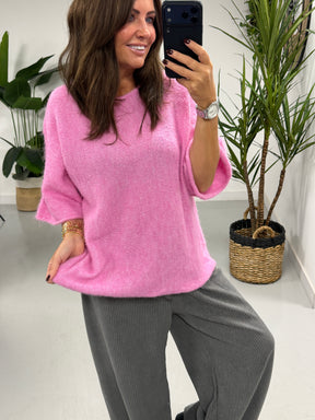 Sofia Soft Knit Crop Sleeve Knit Jumper - Bubble Gum Pink (Size 10-16)