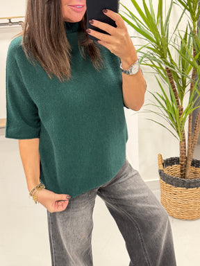 Aspen Crop Sleeve Knit - Forest Green