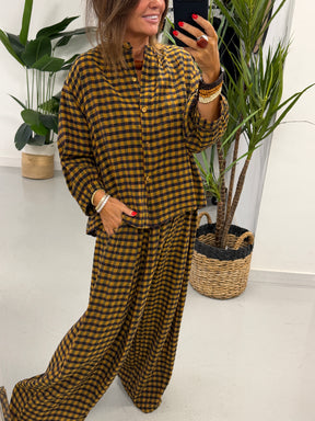 The Autumn Check Barrel Trousers - Mustard/Choc/Navy