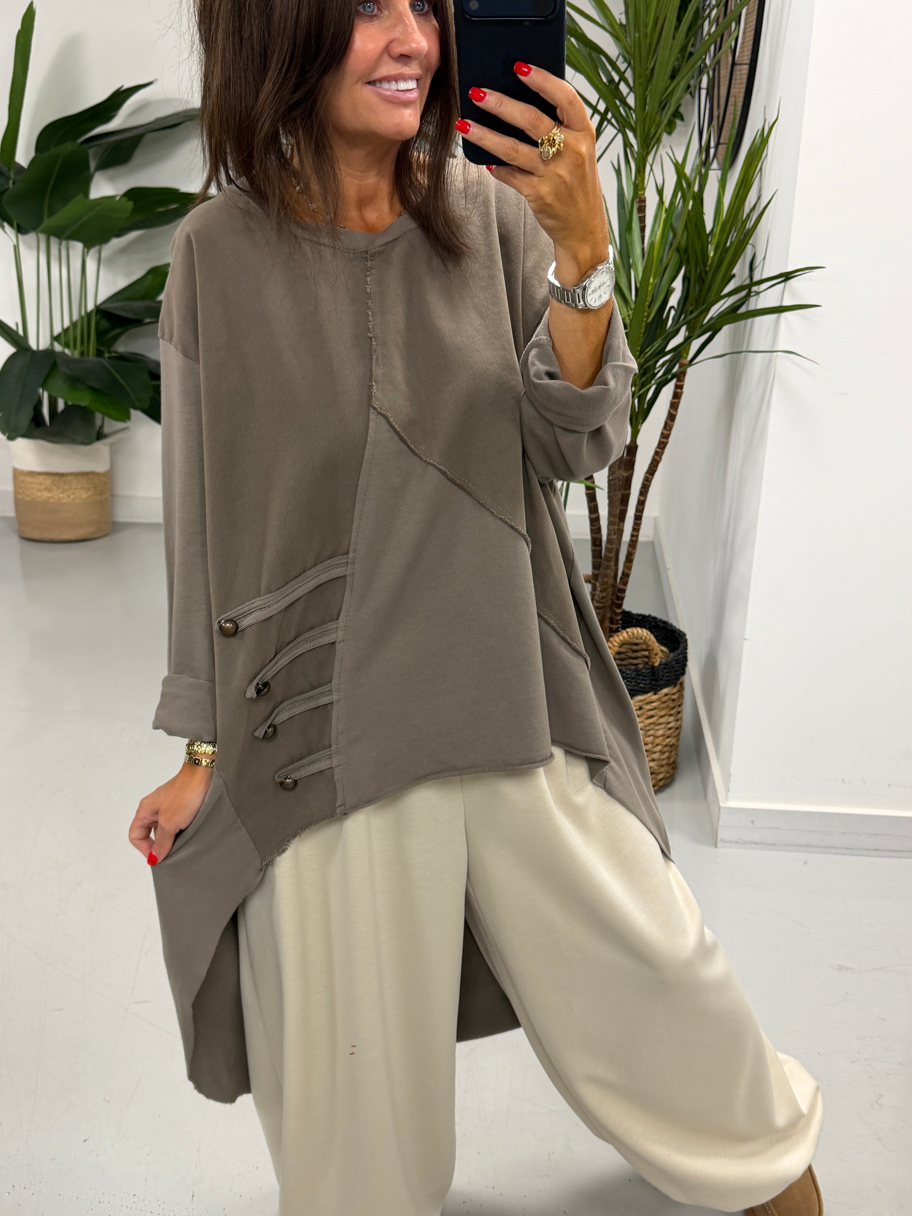 Mixed Military High Low- Taupe