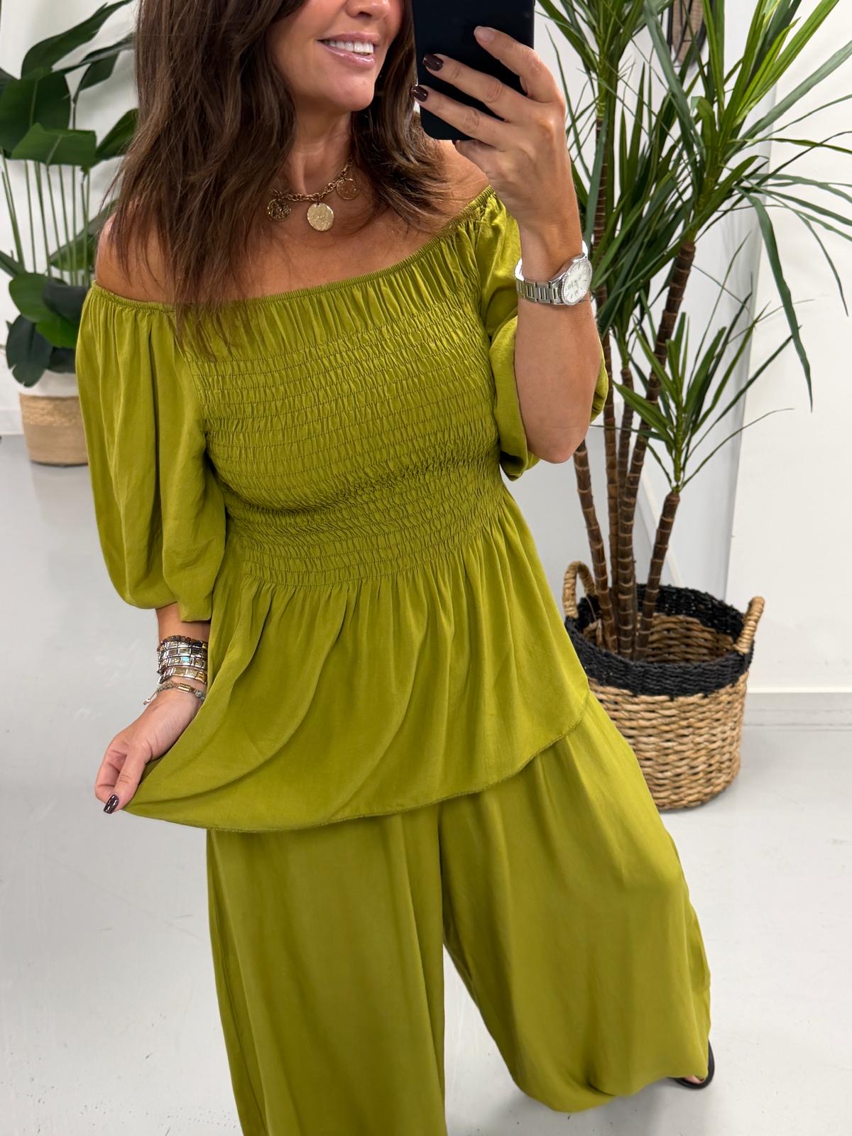 The LuLu Puff Sleeve Bardot - Pistachio