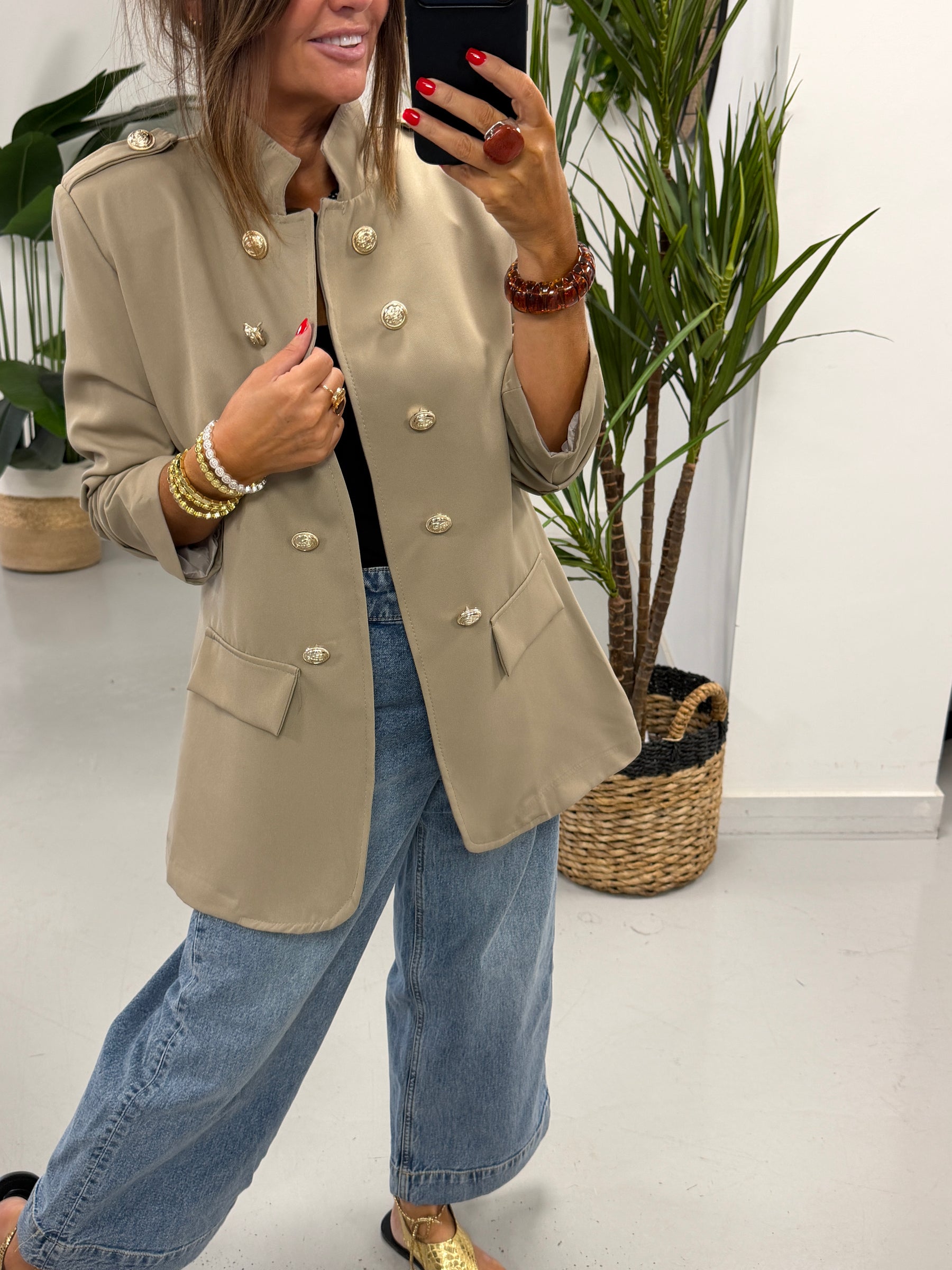 PRE ORDER Military Ruched Sleeve Blazer - Taupe