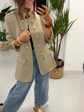 PRE ORDER Military Ruched Sleeve Blazer - Taupe
