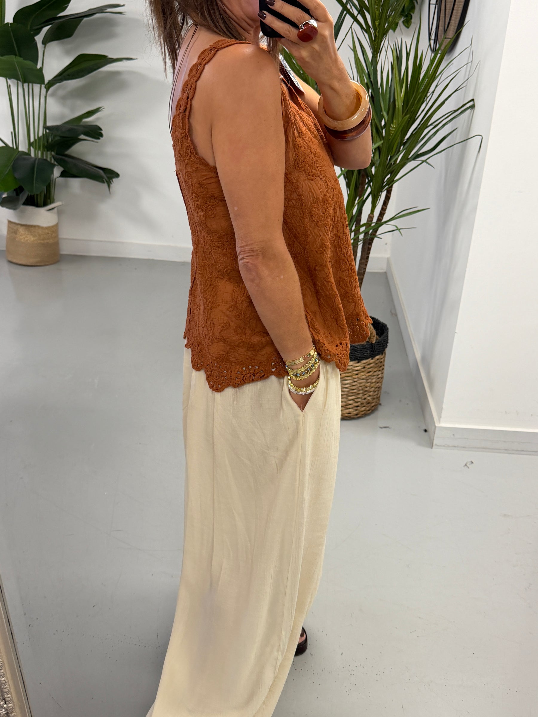 Cotton Patterned Vest - Rust