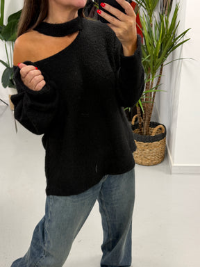 Slash Neck Knit  - Black (PRE ORDER)