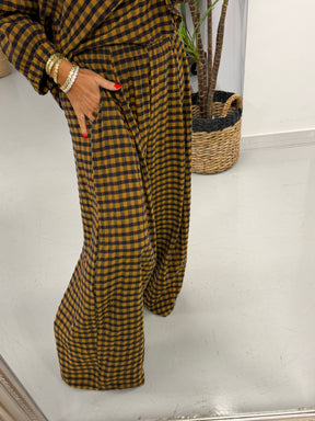 The Autumn Check Barrel Trousers - Mustard/Choc/Navy