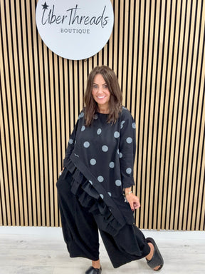 I.D Clothing Polka Dot Frill Tunic - Black