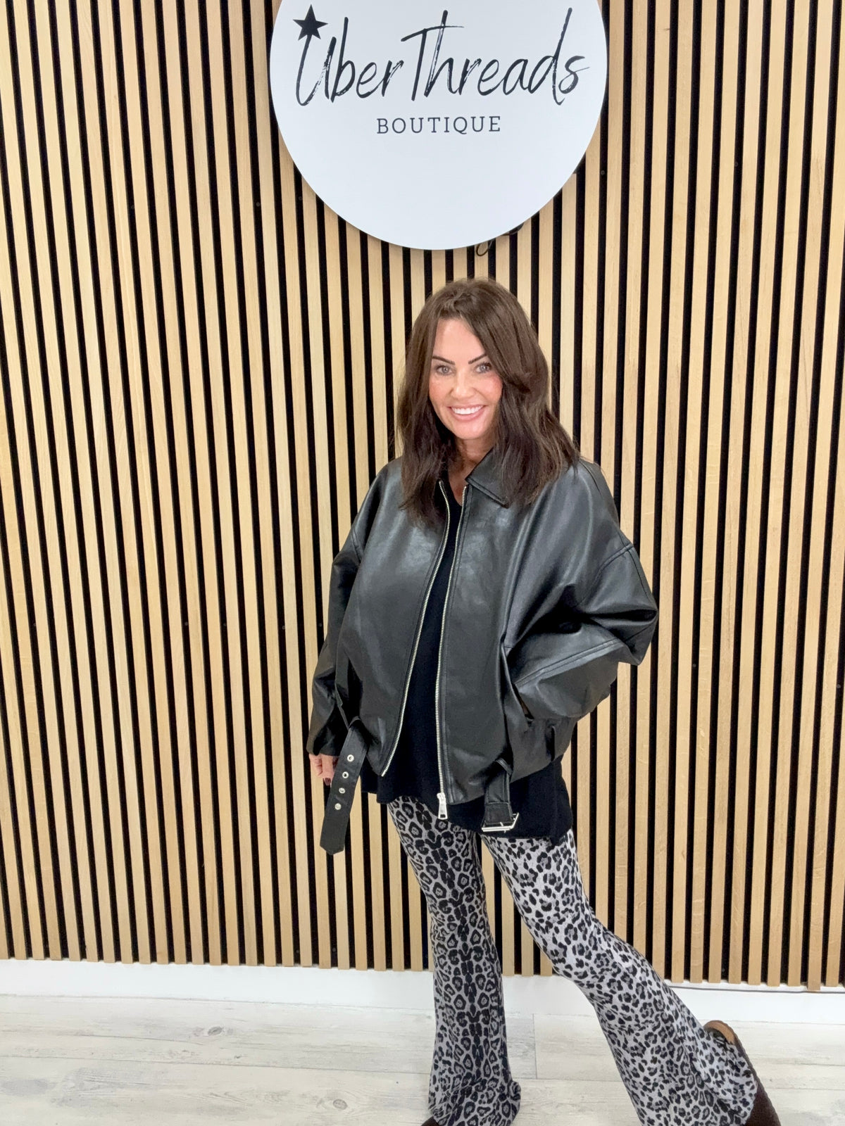The Vegan Leather Belted Bomber - Black