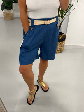 Belted Button Shorts - Denim