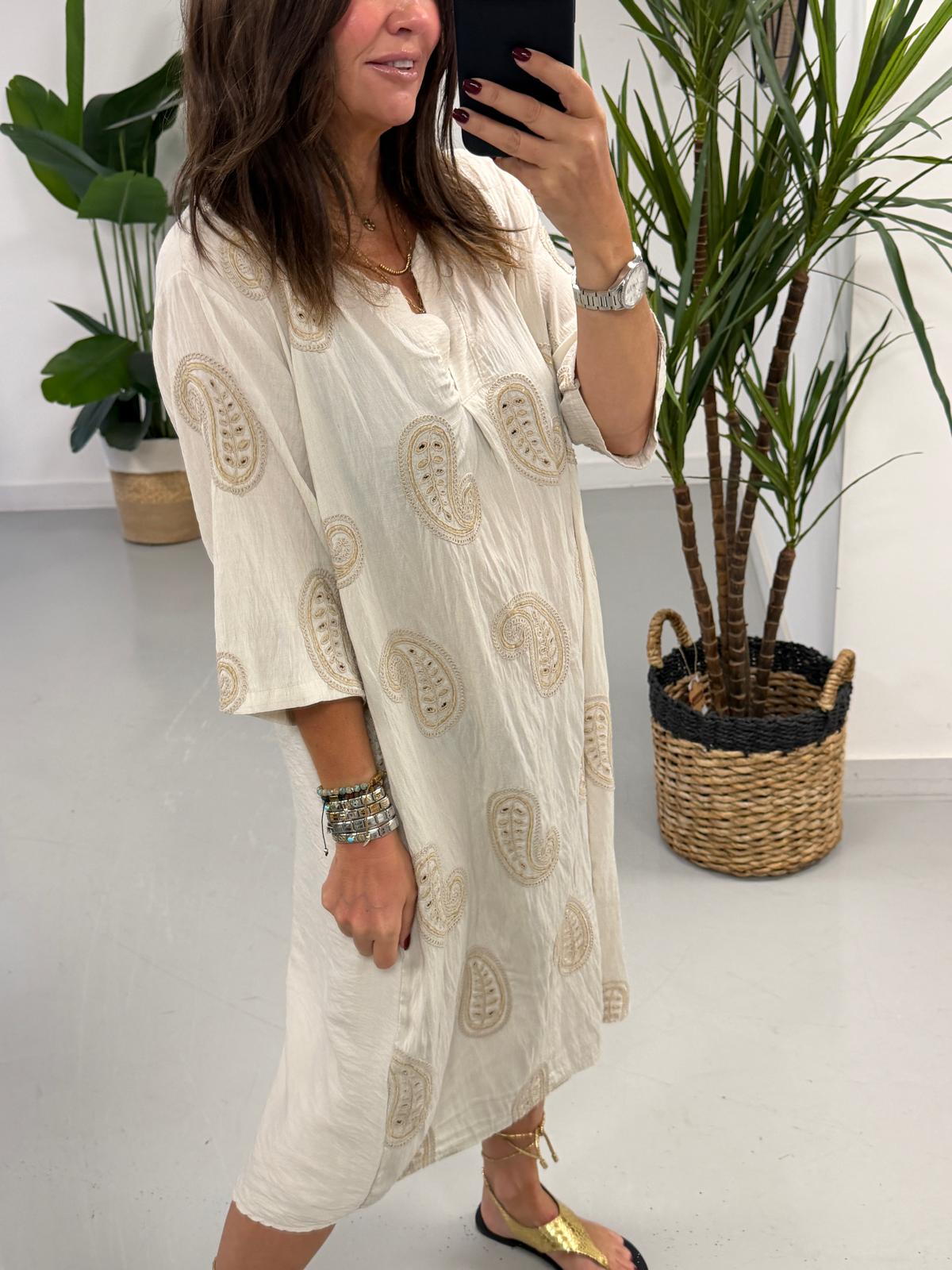 The Paisley Midi Dress - Stone