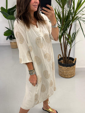 The Paisley Midi Dress - Stone