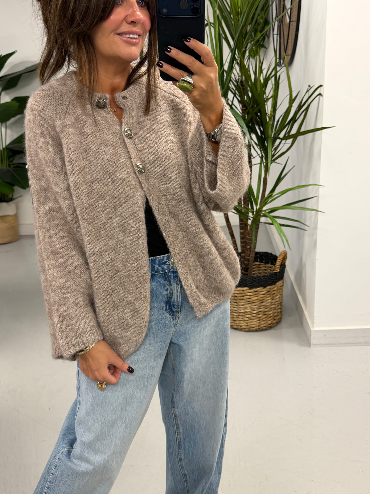 The Portobello Military Button Cardigan - Oatmeal