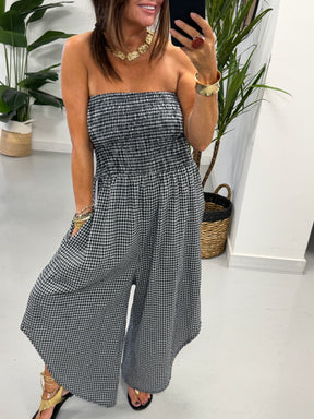 Gingham Genie Bandeau Jumpsuit  -Black
