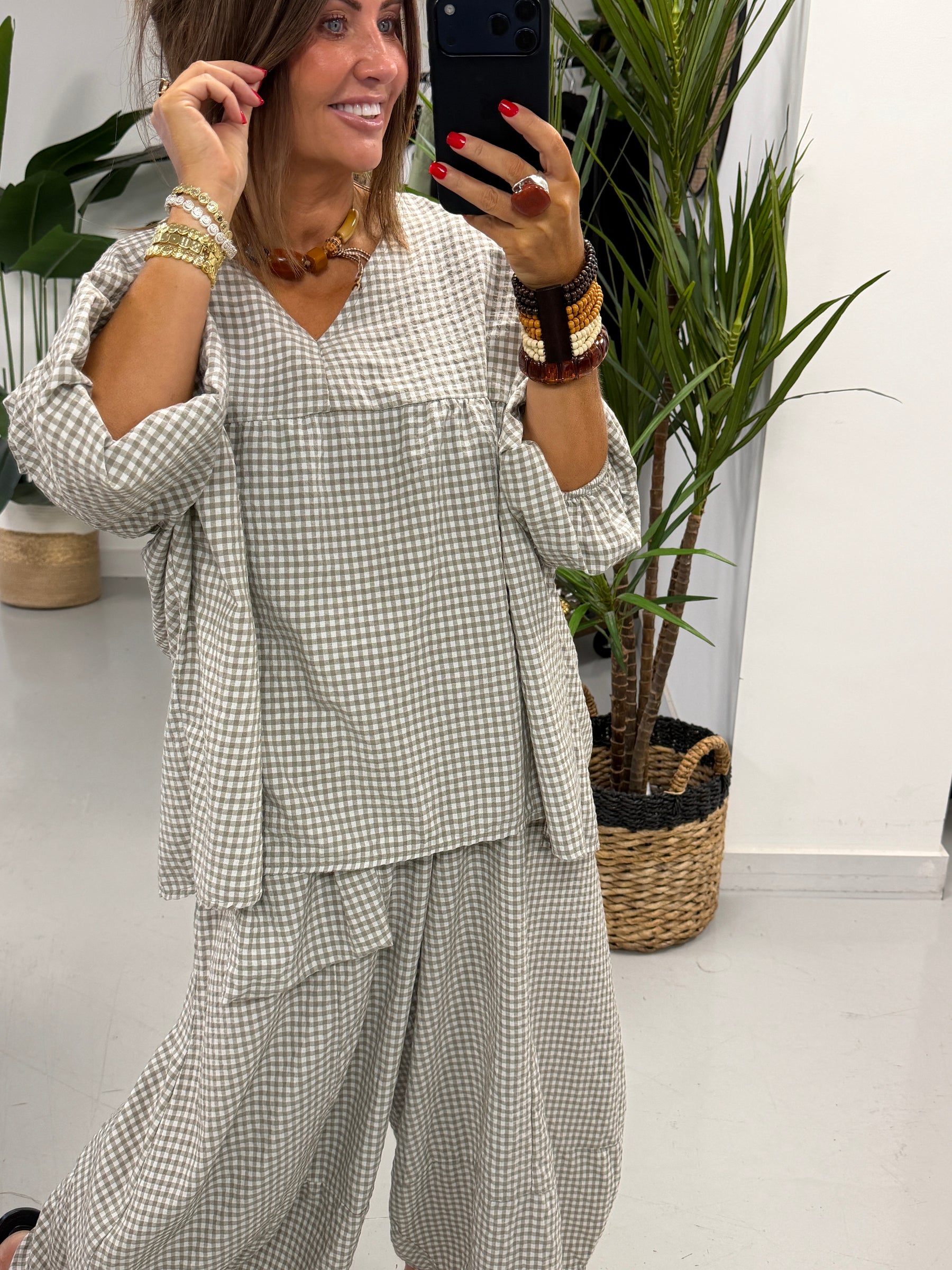 The Vichy Gingham Tunic - Light Mocha