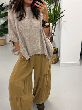 The Tiered Balloon Needlecord Trousers - Camel