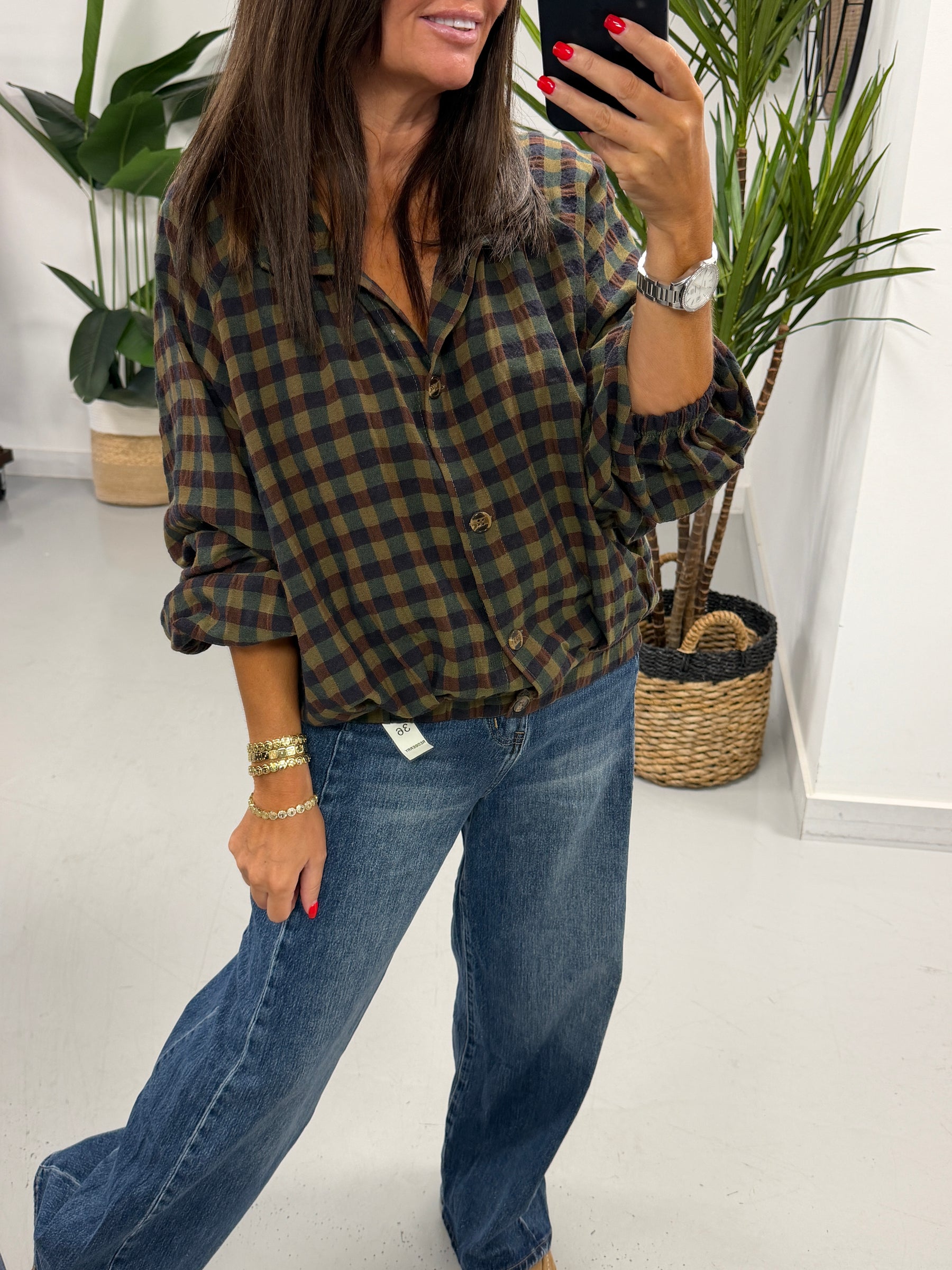 Autumn Check Button Up Bomber - Green