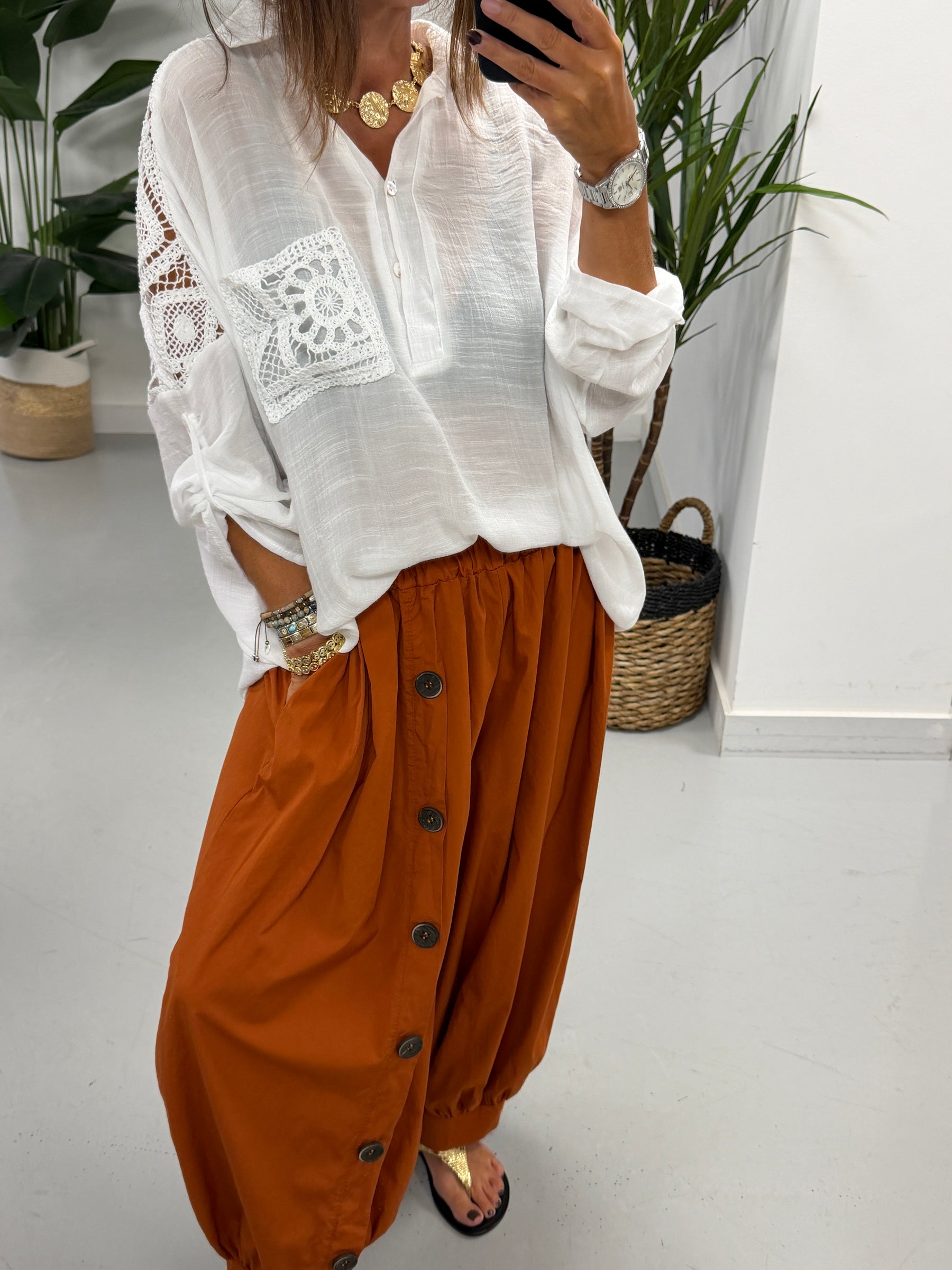Crochet Pocket Hi Lo Tunic - White