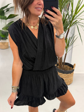 The Crinkle Frill Playsuit - Black