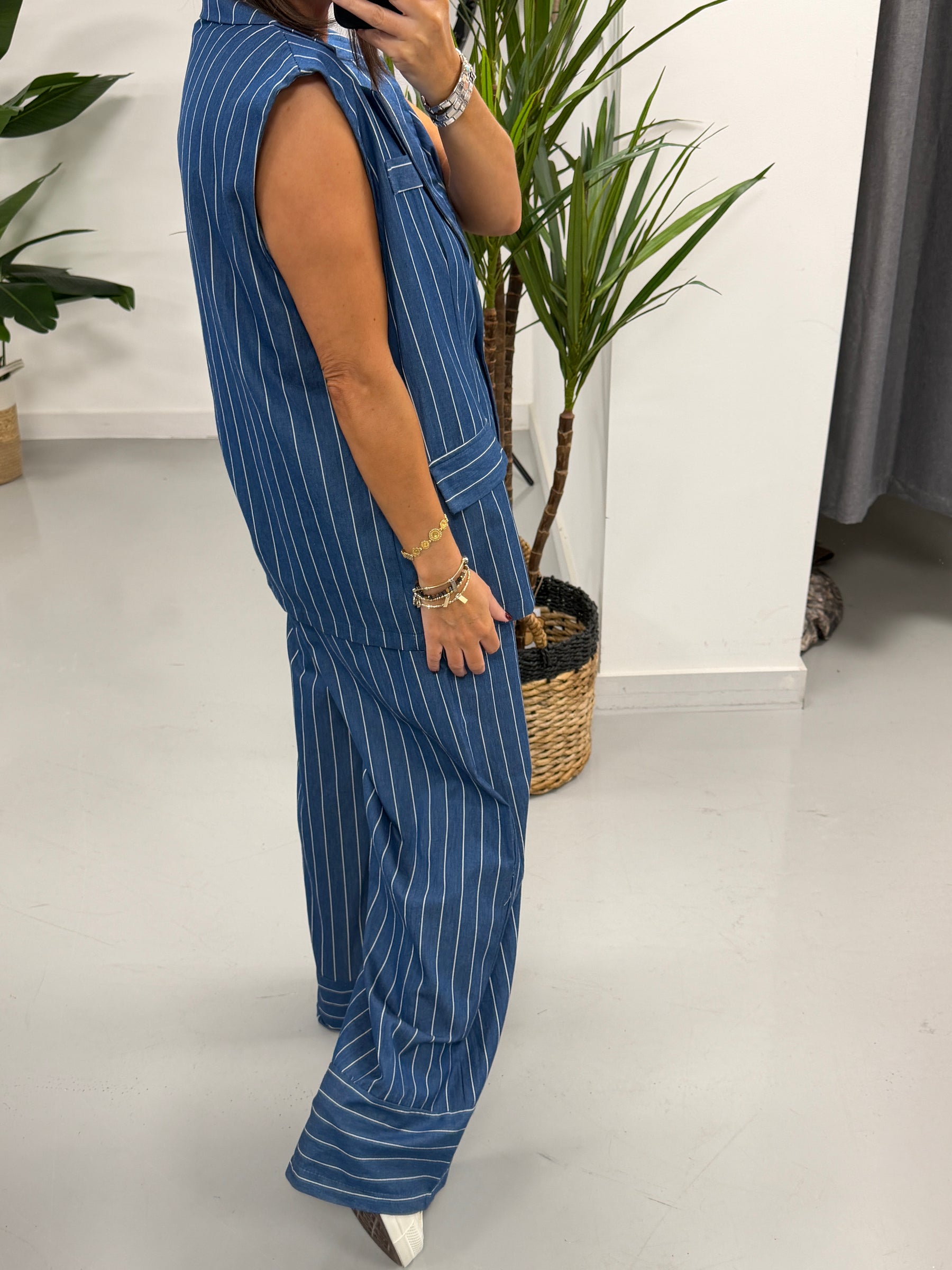 Deniably Denim One Button Stripe Waistcoat - Dark Stripe