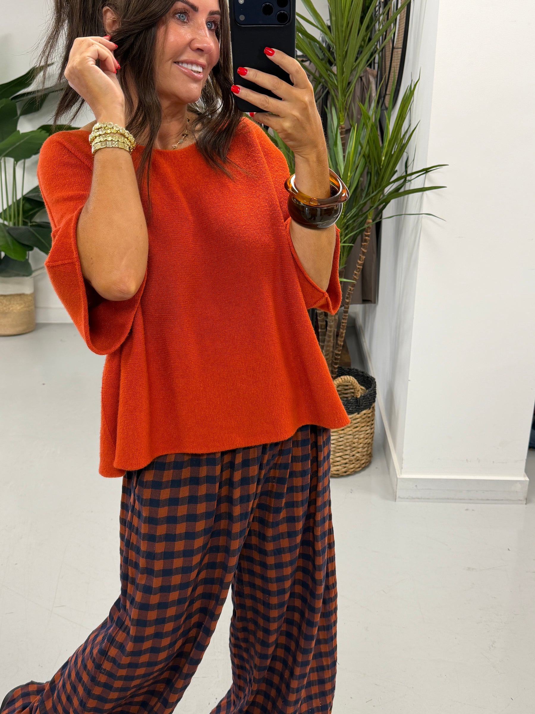 The Autumn Check Balloon Trousers - Rust/Navy