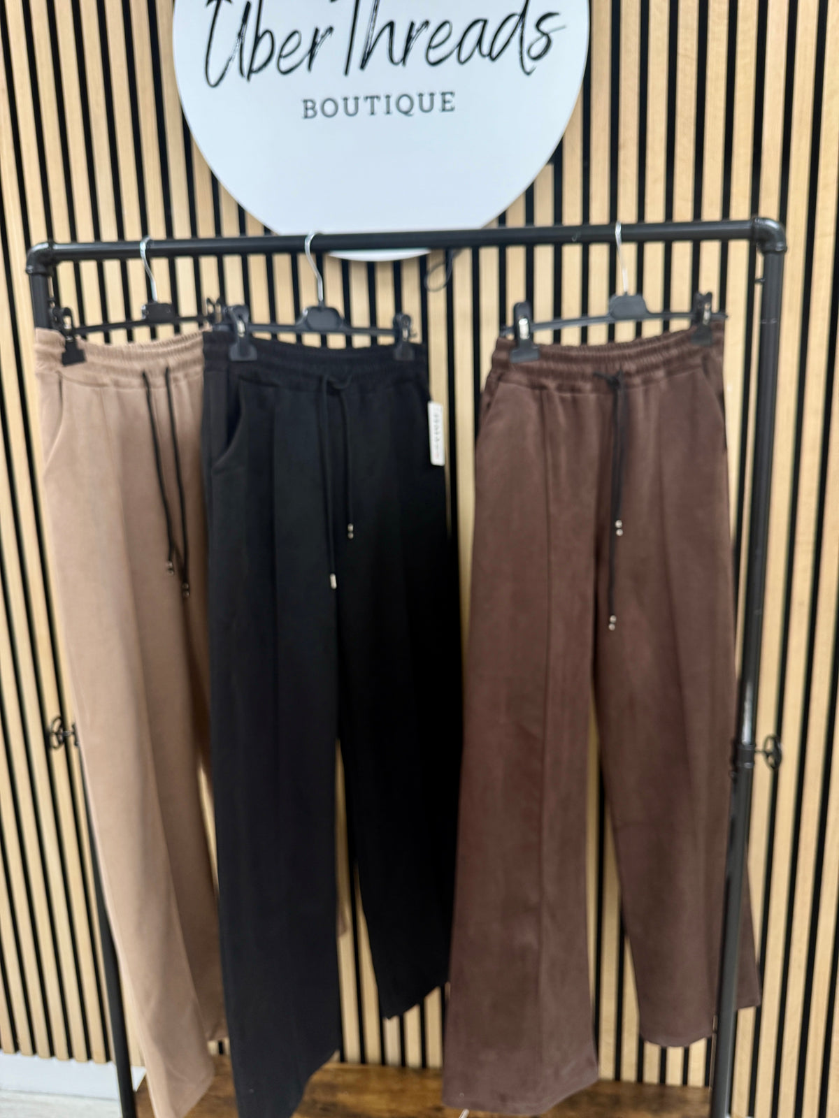 Wide Leg Seam Faux Suede Jogger - Camel