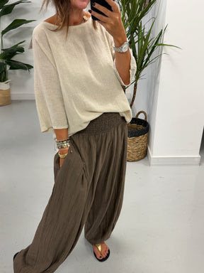 The Shirred TicToc Crinkle Balloon Trouser - Chocolate