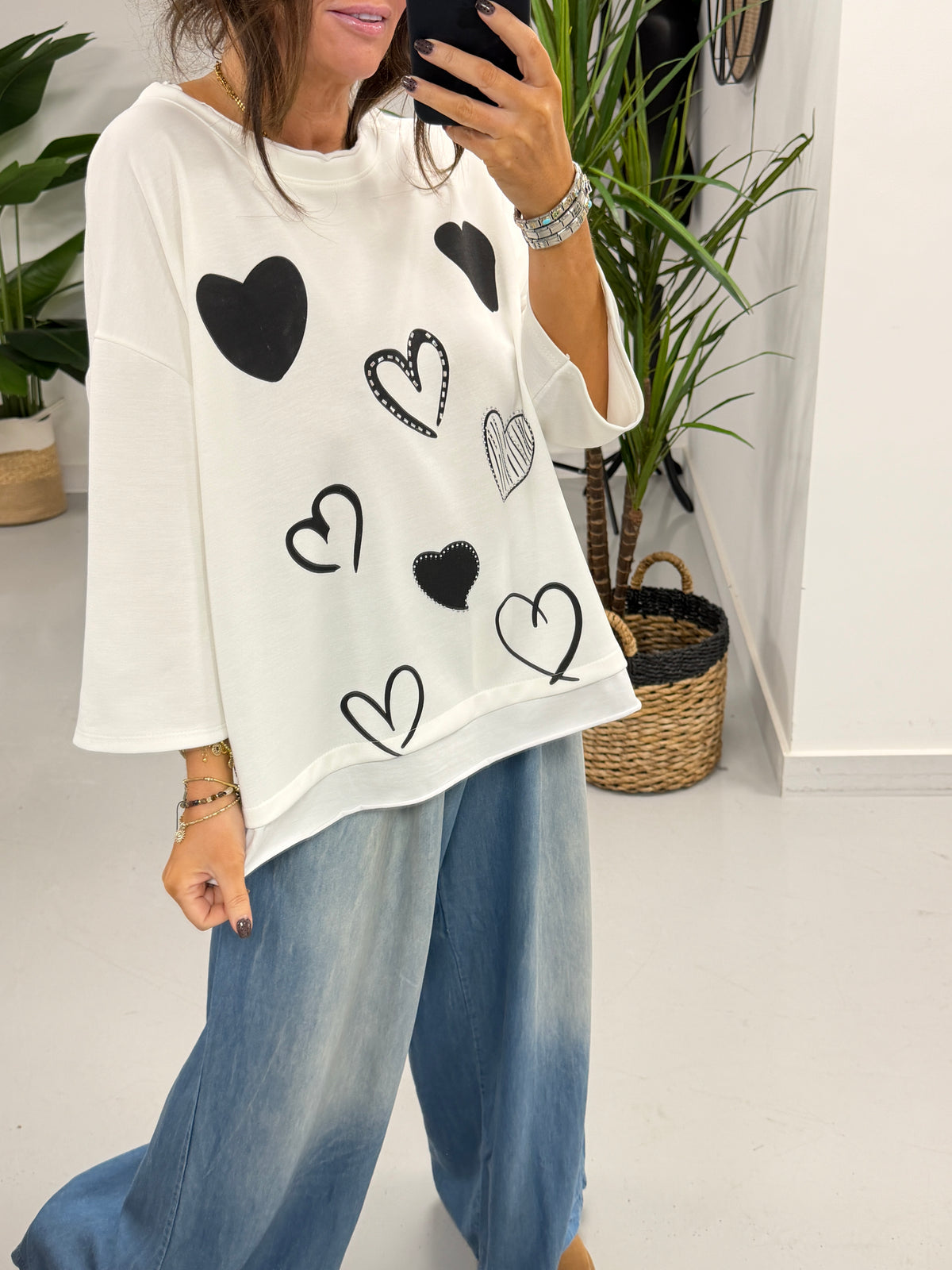 Scuba Heart Top Crop Sleeve - Winter White