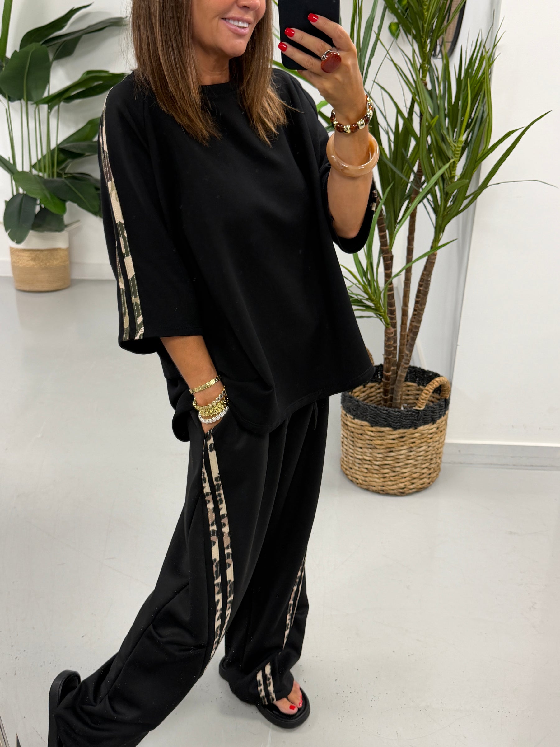 The Delux Jersey Camo Print Trim Tracksuit - Black