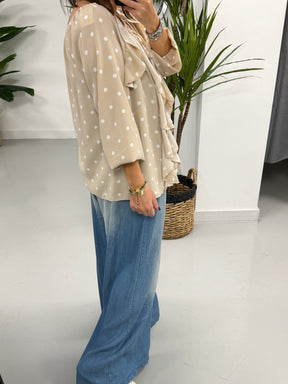 Dotty Waterfall Blouse - Stone