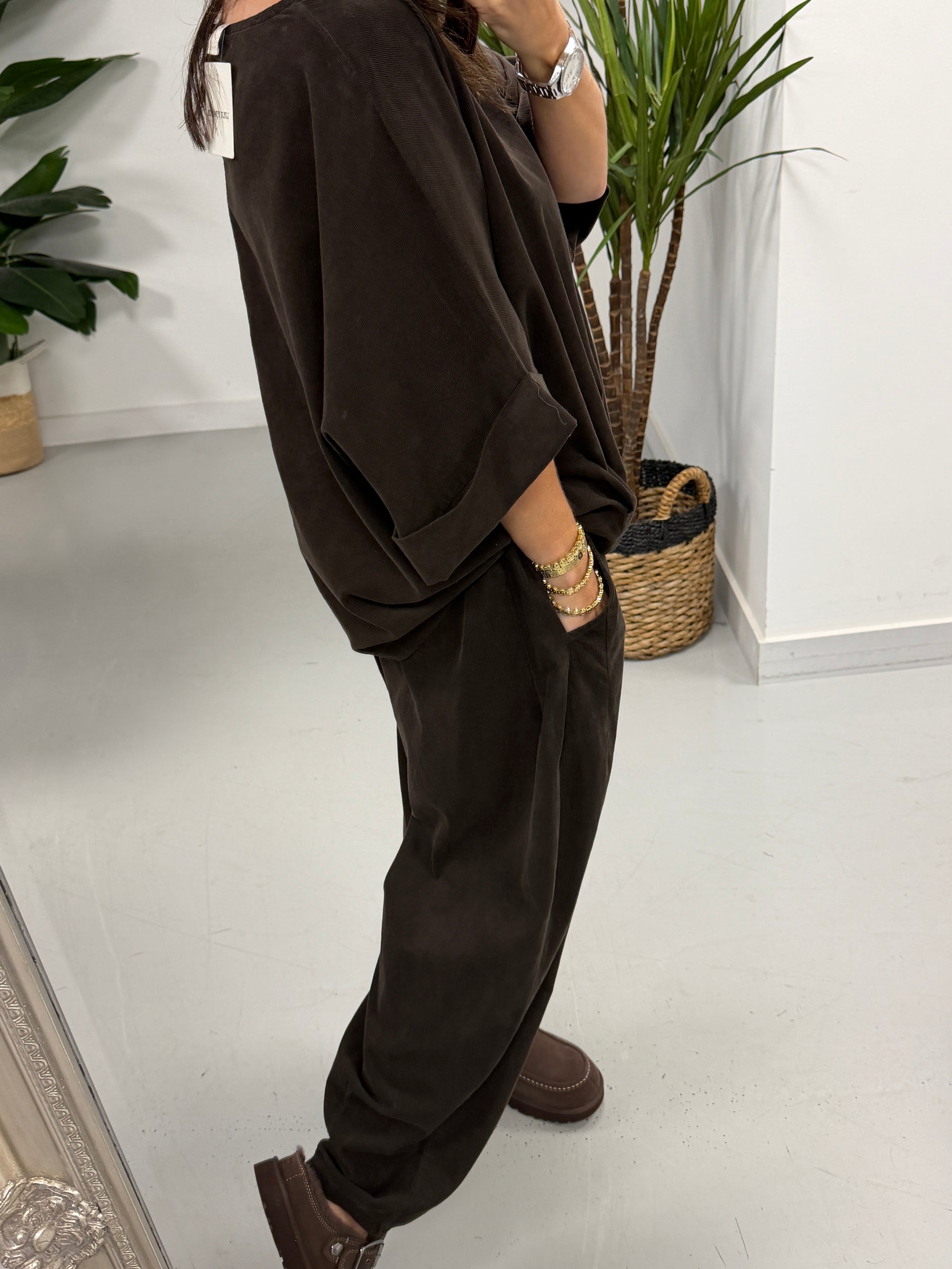 The Needlecord Crop Sleeve Tunic- Chocolate (Size 10/16)