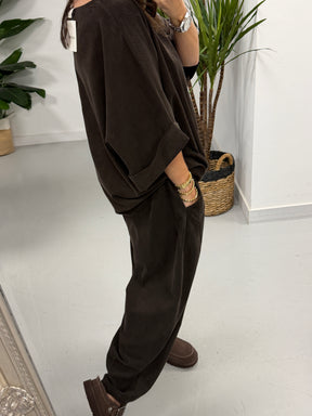 The Needlecord Crop Sleeve Tunic- Chocolate (Size 10/16)