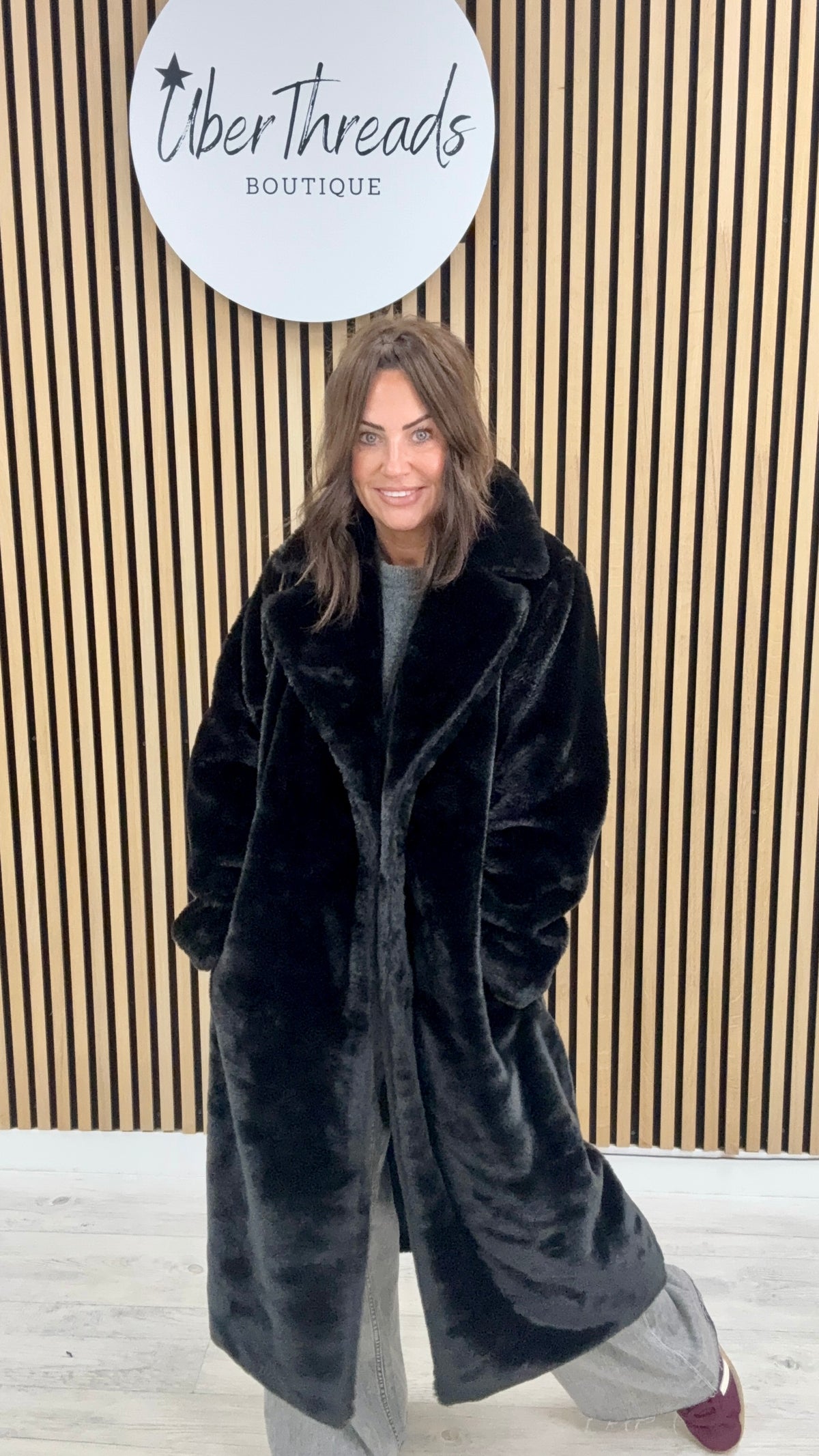 The Safron Longline Faux Fur Coat - Black (Size16/18)