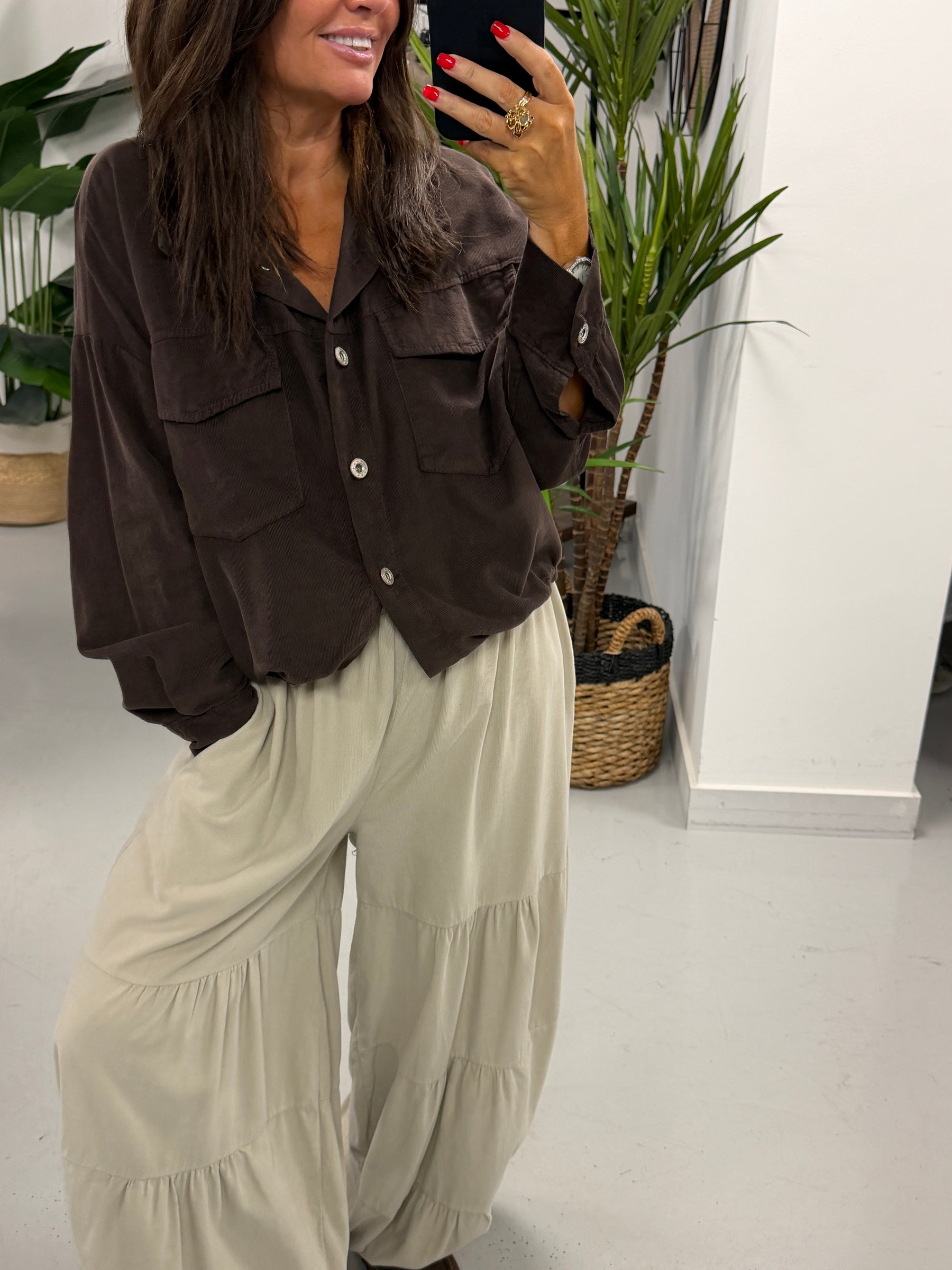 The Needlecord Utility Shacket - Chocolate