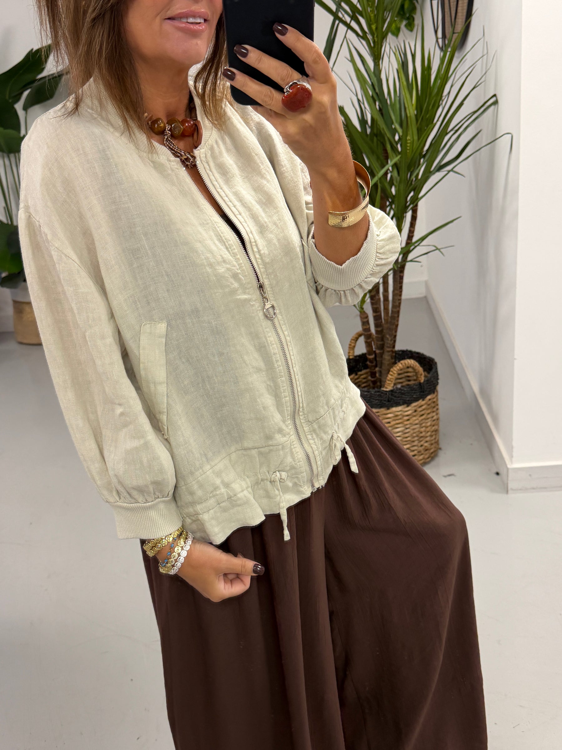 Linen Bomber Jacket - Cream