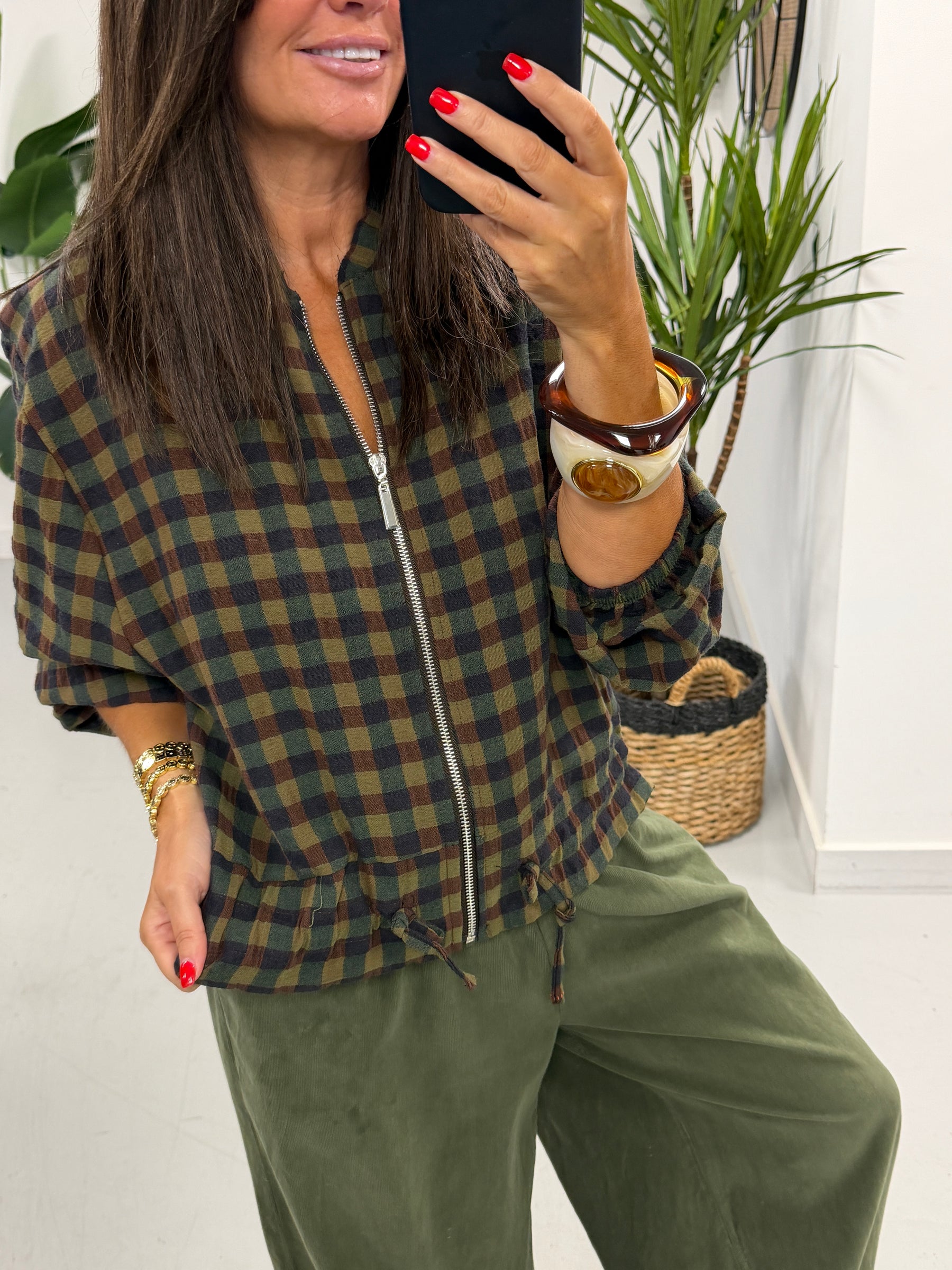 Autumn Check Bomber - Green Navy