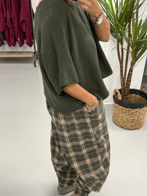 Gracie Crop Sleeve Knit - Khaki