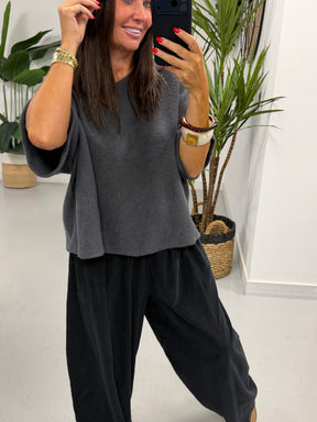Gracie Crop Sleeve Knit - Grey