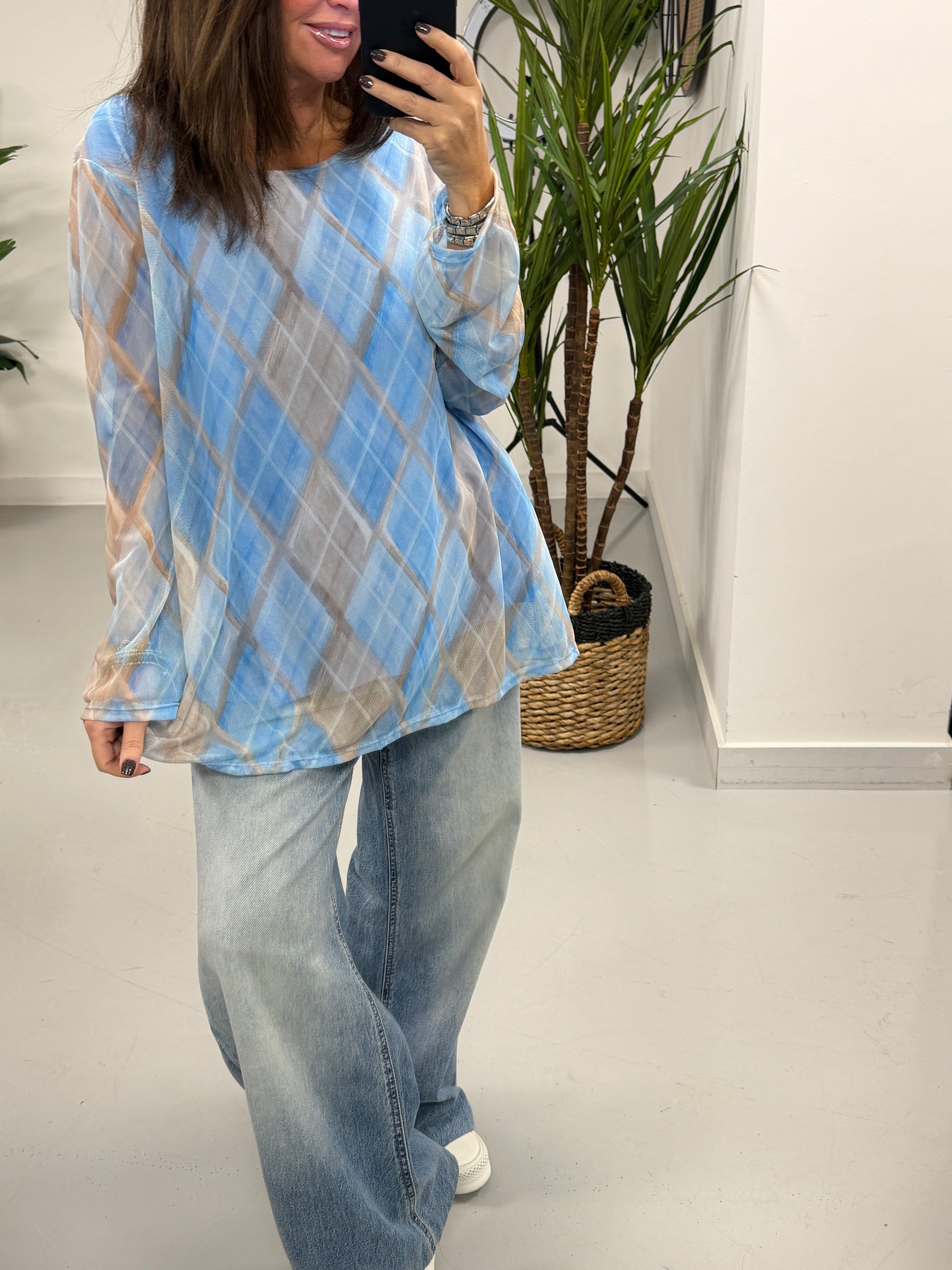 Layered Argyle Mesh Top - Baby blue