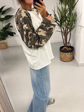 The Conrad Camo Raglan Sweater - White