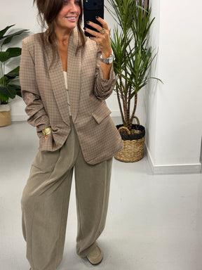 Ruched Sleeve Plaid Blazer - Taupe  (Std sizes)