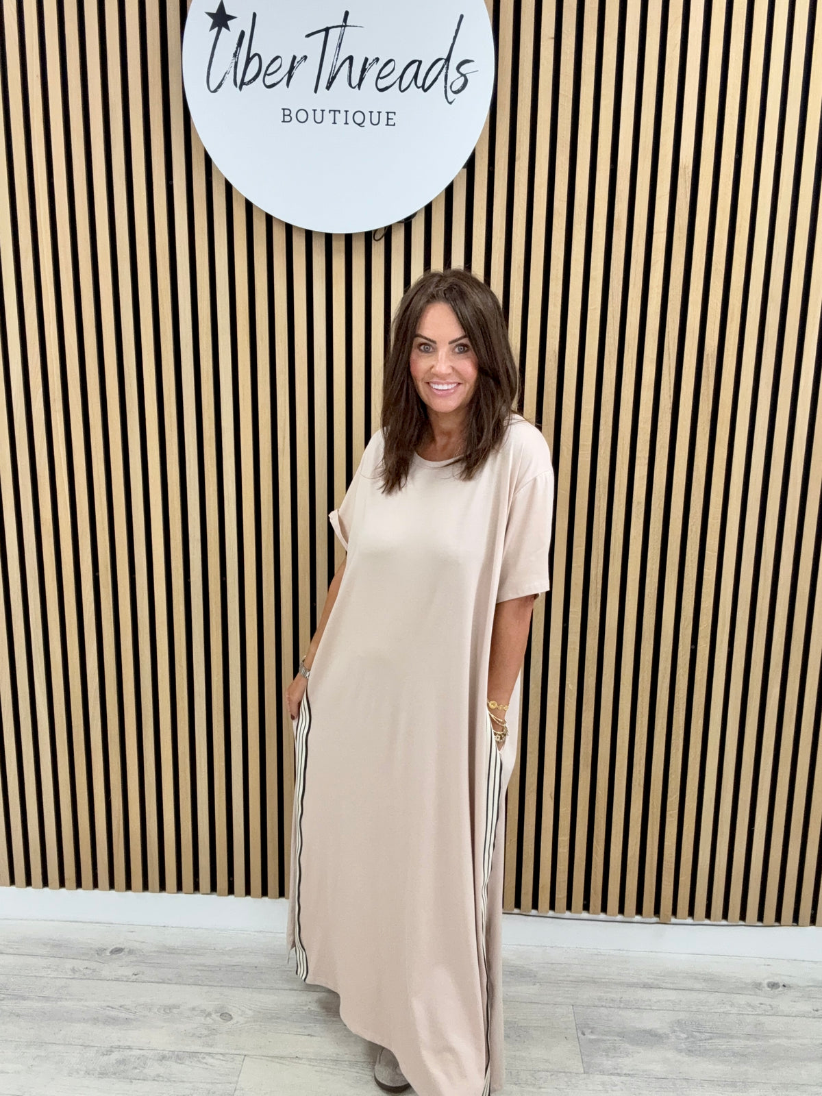 The Autumn Stripe Dress - Cream