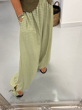 Checked Tie Cuff Trousers - Green