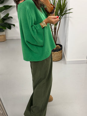 Gracie Crop Sleeve Knit - Emerald Green