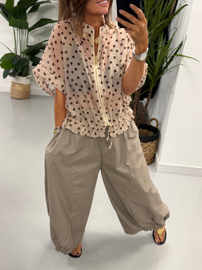 The Urban Ruched Hem Barrel Trouser - Pebble