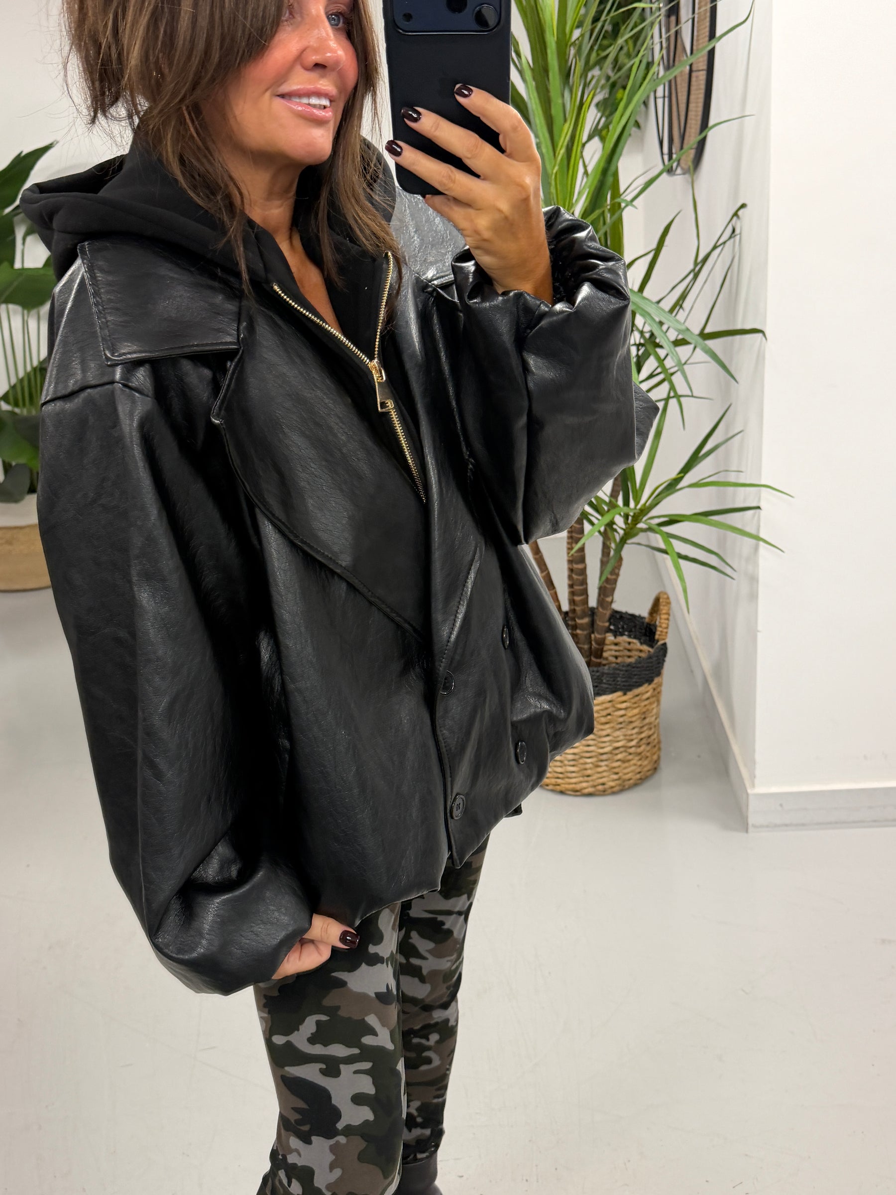 The Blake Hooded PU Jacket - Black (Size 12-16)