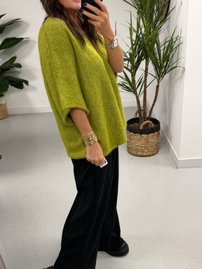 Sofia Soft Knit Crop Sleeve Knit Jumper - Olive Green (Size 10-16)