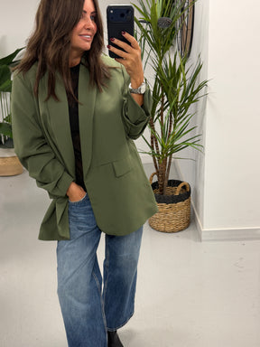 Ruched Sleeve Blazer - Khaki (Plus sizes)