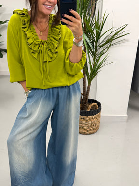 Luna Double Ruffle Blouse - Pistachio