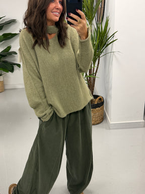 Slash Neck Knit  - Sage Green (Size 10-16)