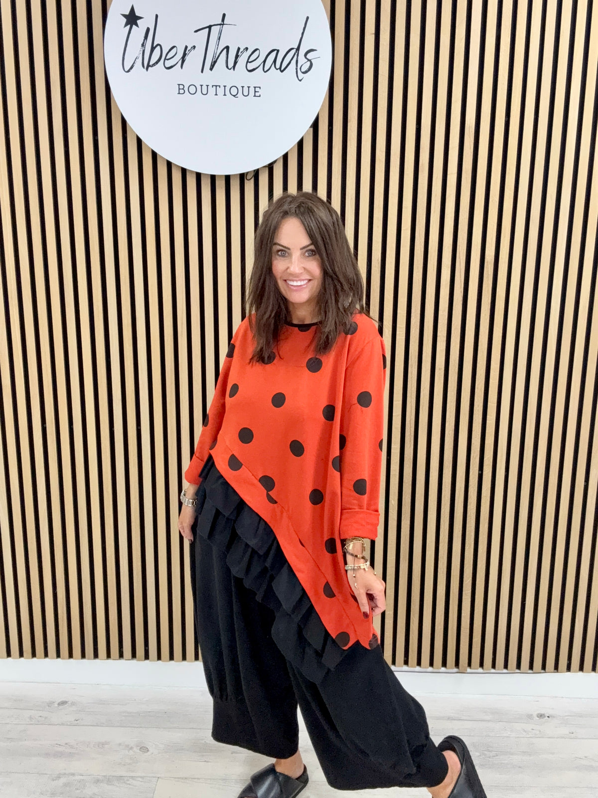 I.D Clothing Polka Dot Frill Tunic - Orange